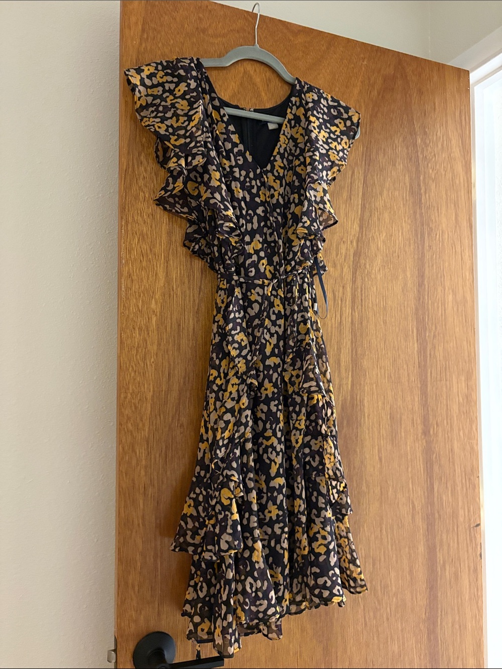 Tommy Hilfiger Purple, Black & Mustard Floral Ruffle Wrap Dress